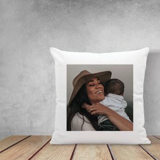 Coussin blanc Maman - Photo personnalisée | Carré 35 x 35 cm