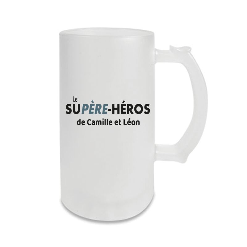 Chope personnalisable - Verre à bière givré · 500 mL · Supère-Héros · Cadeau anniversaire papa ou fête des pères Chope personnalisable - Verre à bière givré · 500 mL · Supère-Héros · Cadeau anniversaire papa ou fête des pères