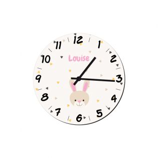 Horloge décorative ronde pour chambre d'enfant personnalisable avec Prénom et motif Animal