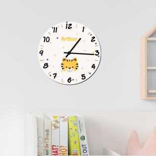 Horloge décorative ronde pour chambre d'enfant personnalisable avec Prénom et motif Animal