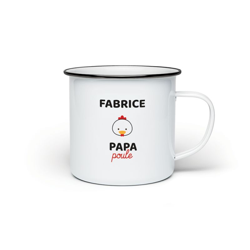 Tasse émaillée personnalisable avec prénom · Papa Poule · Cadeau anniversaire ou fête des pères Tasse émaillée personnalisable avec prénom · Papa Poule · Cadeau anniversaire ou fête des pères
