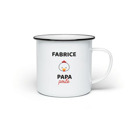 Tasse émaillée personnalisable avec prénom · Papa Poule · Cadeau anniversaire ou fête des pères