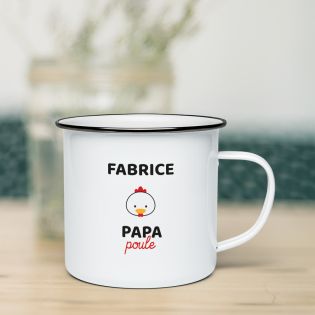 Tasse émaillée personnalisable avec prénom · Papa Poule · Cadeau anniversaire ou fête des pères