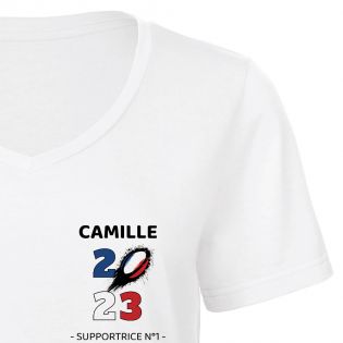 Tee-shirt blanc à col en V pour femme personnalisable · Coupe du monde de rugby 2023