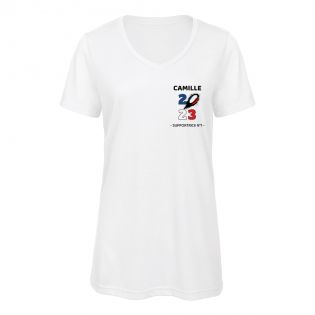 Tee-shirt blanc à col en V pour femme personnalisable · Coupe du monde de rugby 2023