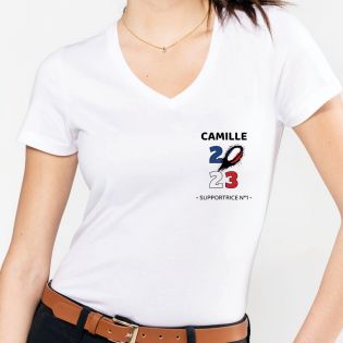 Tee-shirt blanc à col en V pour femme personnalisable · Coupe du monde de rugby 2023