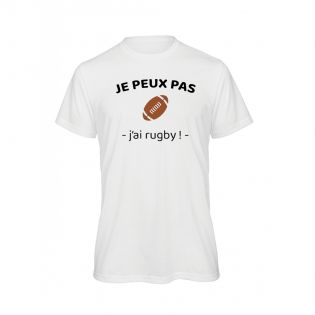 T-shirt personnalisable blanc à col rond pour Homme · Je peux pas j'ai rugby · Cadeau amateur de rugby