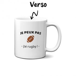 Mug en céramique blanc personnalisable · Je peux pas j'ai rugby · Cadeau passionné de rugby