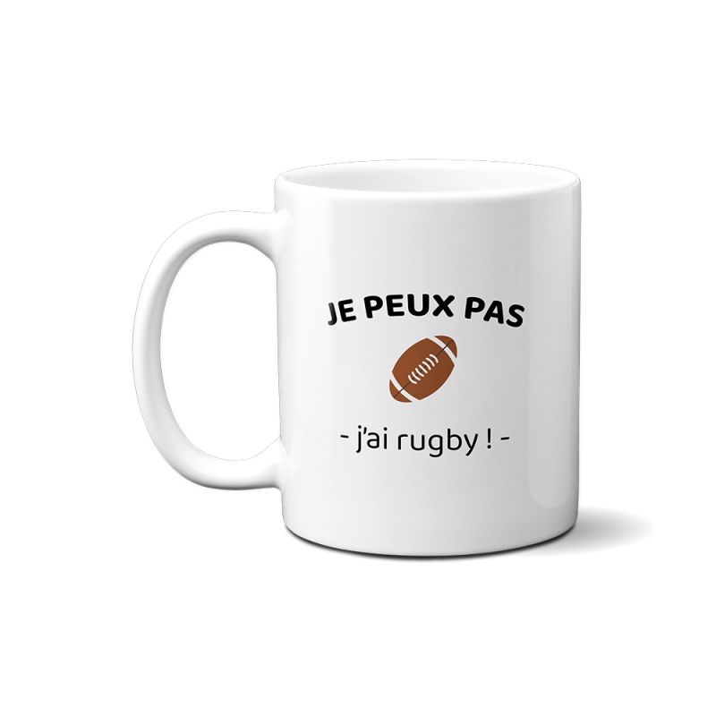 Mug en céramique blanc personnalisable · Je peux pas j'ai rugby · Cadeau passionné de rugby Mug en céramique blanc personnalisable · Je peux pas j'ai rugby · Cadeau passionné de rugby