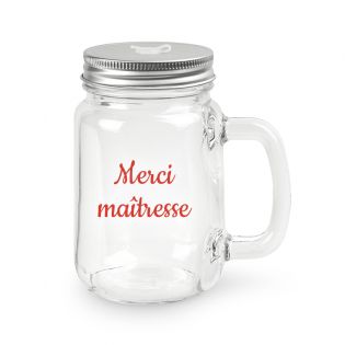 Verre bocal avec couvercle et paille personnalisé