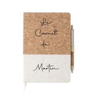 Carnet de note - Journal de bord voyage A5 - couverture en liège personnalisé + stylo