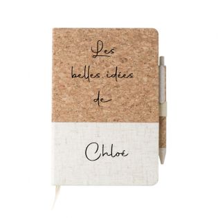 Carnet de note - Journal de bord voyage A5 - couverture en liège personnalisé + stylo