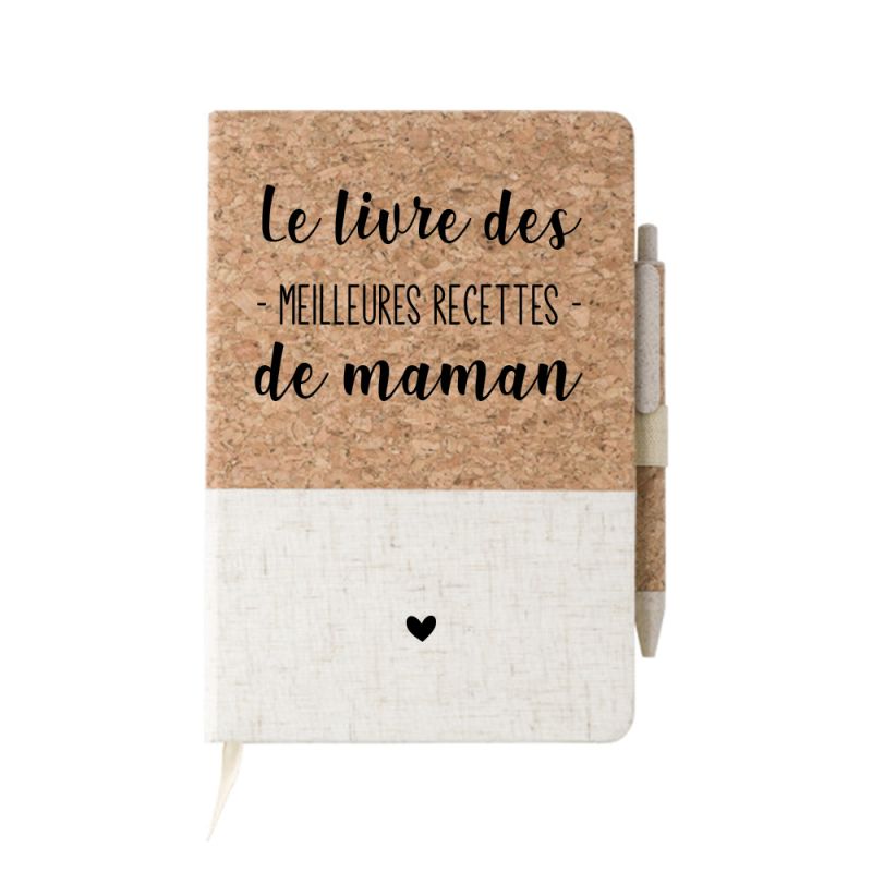 Cahier de recette vierge pour maman A5 - Couverture en liège personnalisée  + stylo