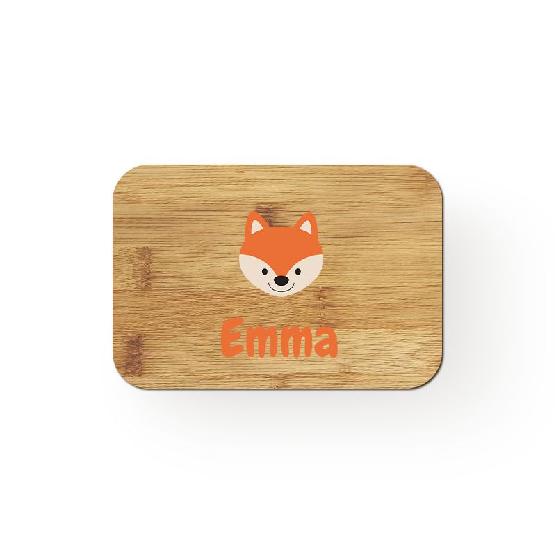 Lunch box en bambou personnalisable avec prénom + couverts · Modèle Animaux