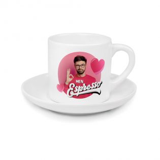 Petite tasse à café personnalisée expresso + soucoupe · Personnalisable avec texte et photo