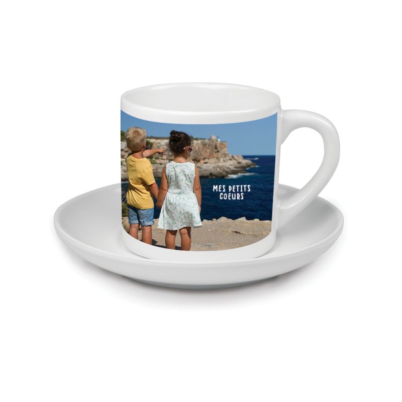 Tasse à café personnalisée expresso + soucoupe · Personnalisable avec texte  et photo