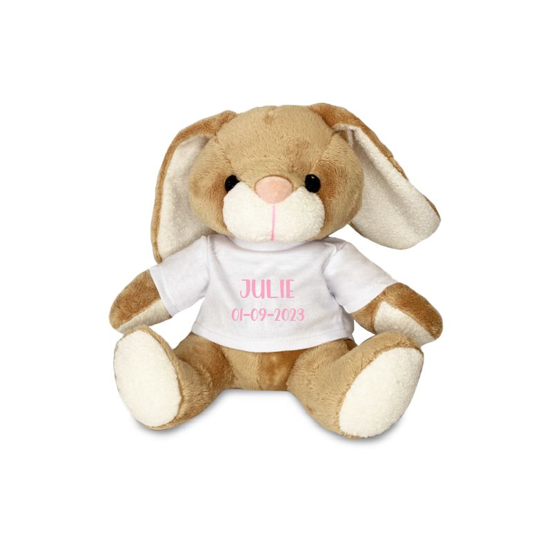 Peluche animal avec t-shirt personnalisable Prénom et Photo · Cadeau  naissance bébé · Lapin