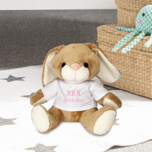 Peluche animal avec t-shirt personnalisable Prénom et Photo · Cadeau naissance bébé · Lapin