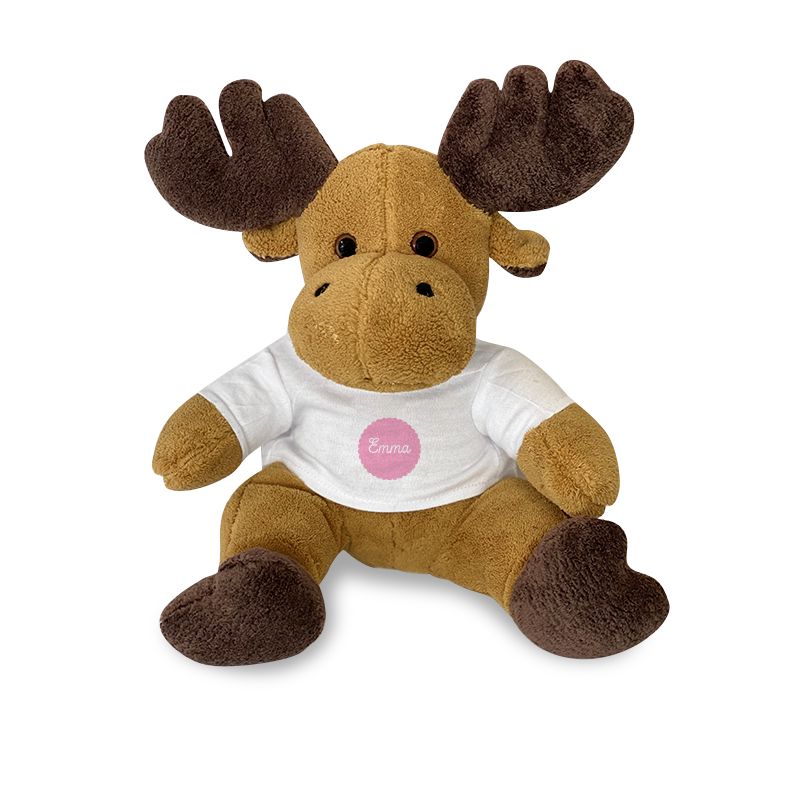 Peluche animal avec t-shirt personnalisable Prénom et Photo · Cadeau  naissance bébé · Élan