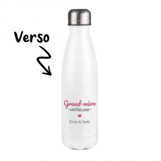 Bouteille isotherme personnalisable prénom - Inox, 50 cL - Modèle Grand-Mère-Veilleuse - Idée cadeau personnalisé Mamie 