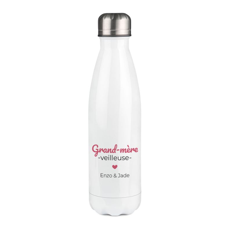 Bouteille isotherme personnalisable prénom - Inox, 50 cL - Modèle Grand-Mère-Veilleuse - Idée cadeau personnalisé Mamie 