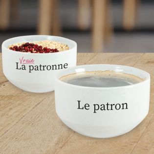 Pack de 2 bols modèle Patronne personnalisables avec Prénom - Cadeau personnalisé couple - Saint-Valentin