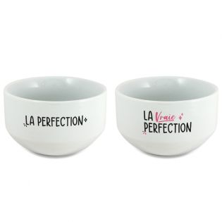 Pack de 2 bols modèle Perfection personnalisables avec Prénom - Cadeau personnalisé couple - Saint-Valentin