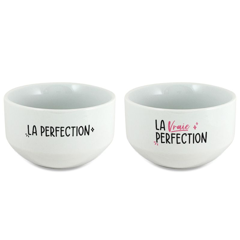 Pack de 2 bols modèle Perfection personnalisables avec Prénom - Cadeau personnalisé couple - Saint-Valentin