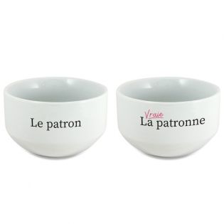 Pack de 2 bols modèle Patronne personnalisables avec Prénom - Cadeau personnalisé couple - Saint-Valentin