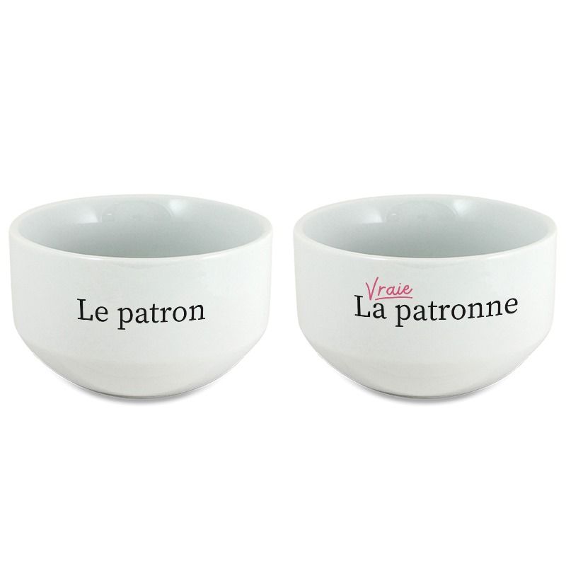Pack de 2 bols modèle Patronne personnalisables avec Prénom - Cadeau personnalisé couple - Saint-Valentin Pack de 2 bols modèle Patronne personnalisables avec Prénom - Cadeau personnalisé couple - Saint-Valentin