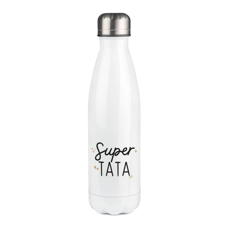 Bouteille isotherme personnalisable prénom - Inox, 50 cL - Modèle Super Tata - Cadeau Personnalisé pour sa Tante