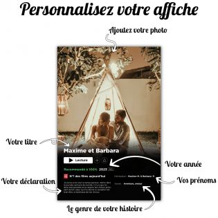 Affiche de Film personnalisée avec Photo - Plaque aluminium 20 x 30 cm adhésive - Idée cadeau déco Couple 