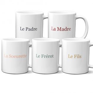 Pack mugs pour toute la famille - Lot de 2 à 5 tasses personnalisables famille - Céramique, 33 cL - Personnalisé en France