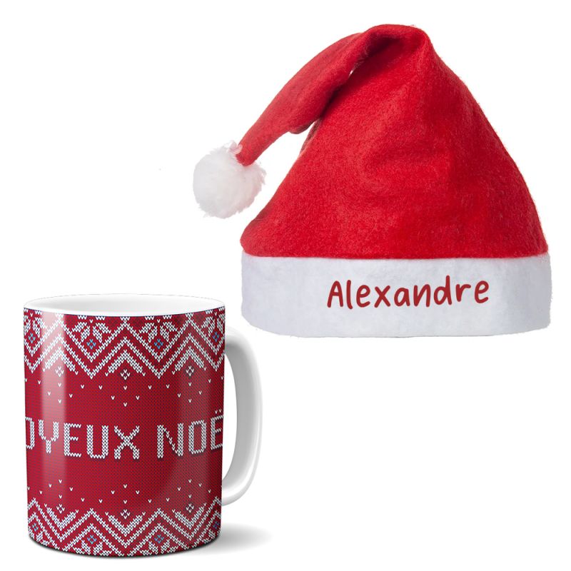 Pack Bonnet Père Noël + Mug rouge aux motifs de Noël - Idée cadeau idéal pour les fêtes de fin d'année Pack Bonnet Père Noël + Mug rouge aux motifs de Noël - Idée cadeau idéal pour les fêtes de fin d'année