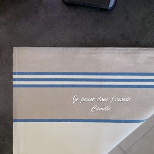 Torchon de cuisine bleu personnalisé · Broderie française · Idée cadeau amusante · Torchon Je pense donc J'essuie