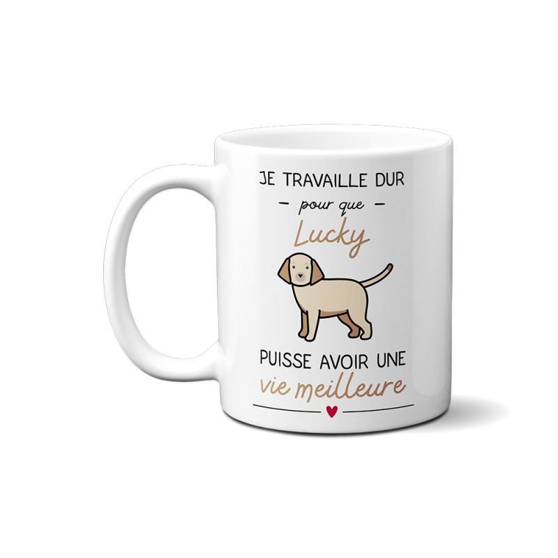 Mug Je travaille pour mon Chien Personnalisable - Cadeau Anniversaire ou Noël pour Passionné de chiens