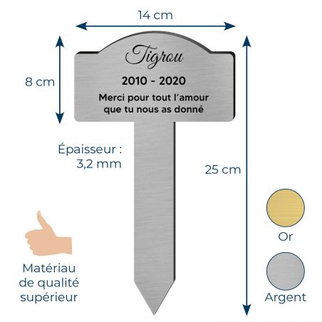 Plaque funéraire personnalisée pour animal de compagnie - Couleur argent brossé