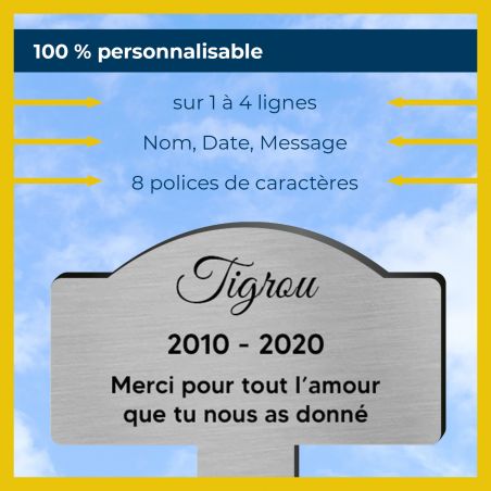 Plaque funéraire personnalisée pour animal de compagnie - Couleur argent brossé
