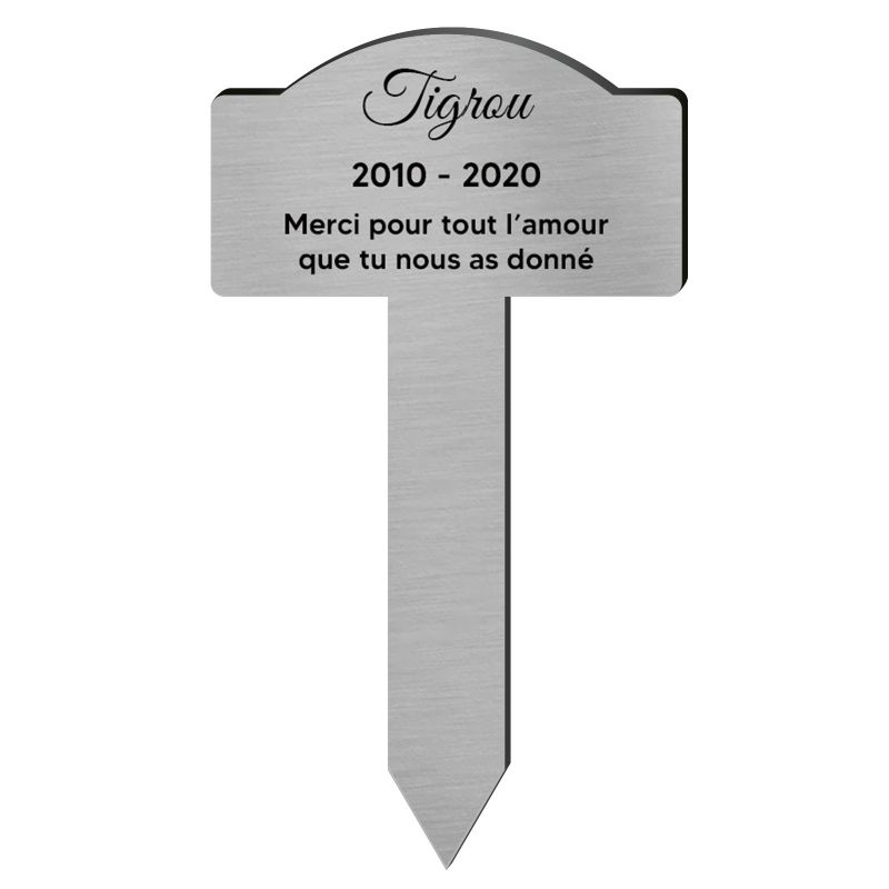 Plaque funéraire personnalisée pour animal de compagnie - Couleur argent brossé Plaque funéraire personnalisée pour animal de compagnie - Couleur argent brossé