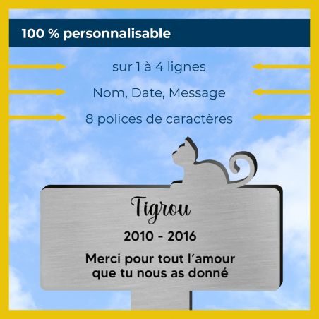 Plaque funéraire Silhouette personnalisée pour chat allongé