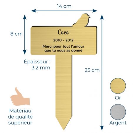 Plaque funéraire Silhouette personnalisée pour oiseau