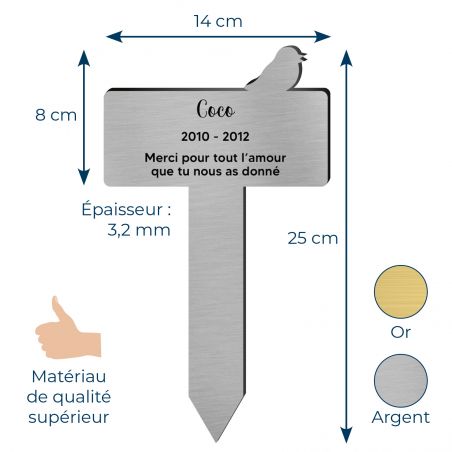 Plaque funéraire Silhouette personnalisée pour oiseau