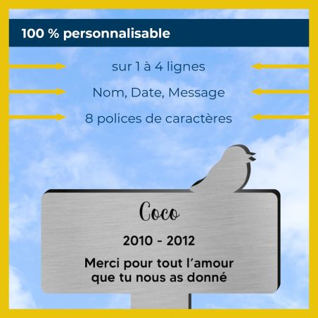 Plaque funéraire Silhouette personnalisée pour oiseau
