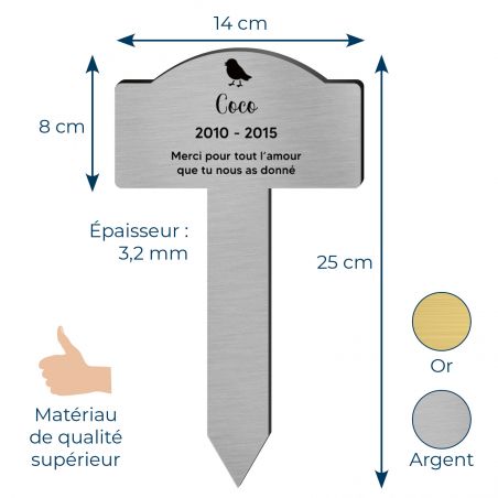 Plaque funéraire personnalisée pour oiseau
