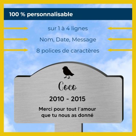 Plaque funéraire personnalisée pour oiseau