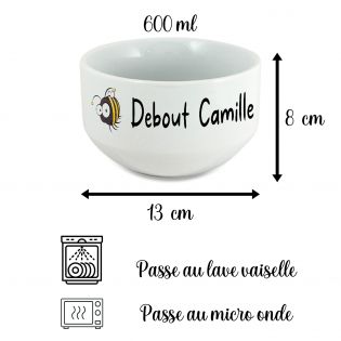 Bol petit déjeuner modèle animaux personnalisé avec un prénom