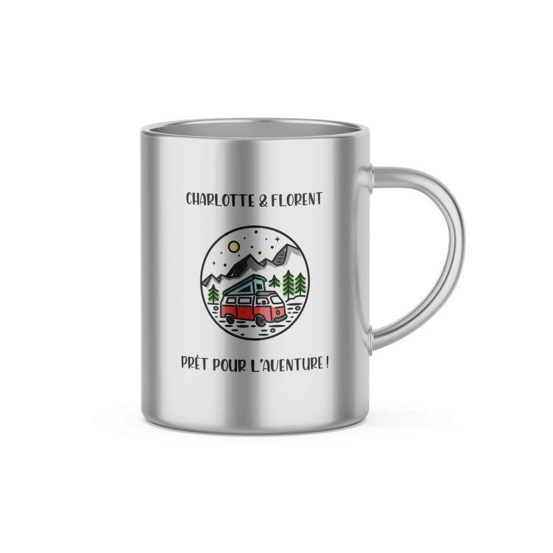 Tasse à café double paroi en inox personnalisable · Vaisselle idéale pour le camping · 33 cL Tasse à café double paroi en inox personnalisable · Vaisselle idéale pour le camping · 33 cL