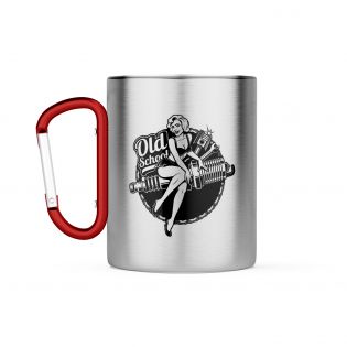 Tasse à café double paroi en inox avec Mousqueton personnalisable avec texte, photo et logo · 33 cl