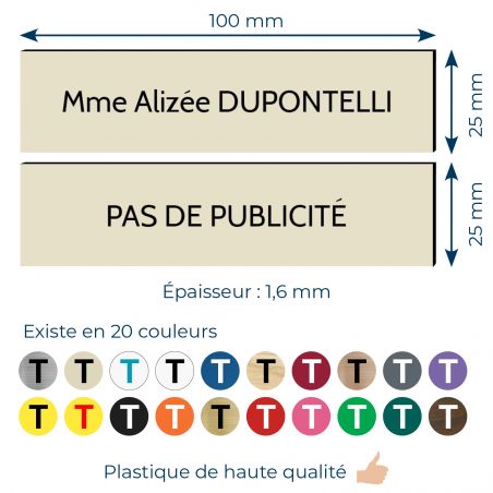 Plaque boîte aux lettres Decayeux NOM + PLAQUE STOP PUB | 1 ligne