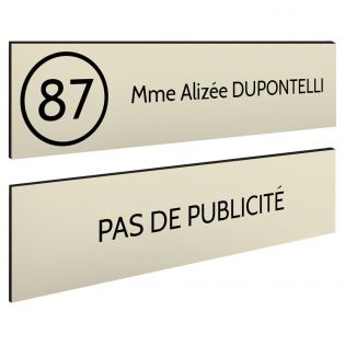 Plaque boîte aux lettres Decayeux NOM - NUMÉRO + Plaque STOP PUB | 1 ligne
